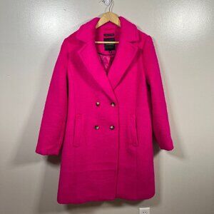 Talbots Brushed Wool Blend Coat Jacket Size Large Barbie Pink Double Breasted